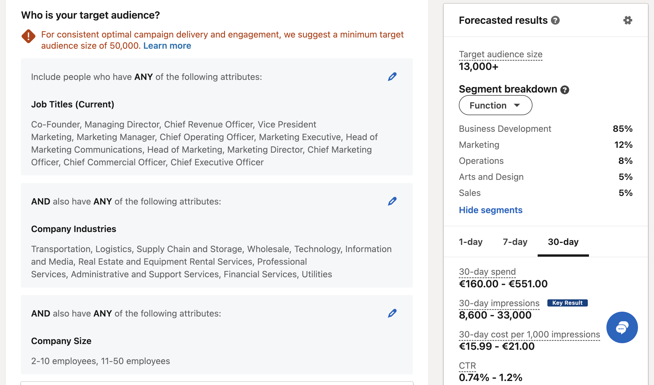 LinkedIn-mainonnan kohdentamisen muuttujat LinkedIn Camapign Managerissa