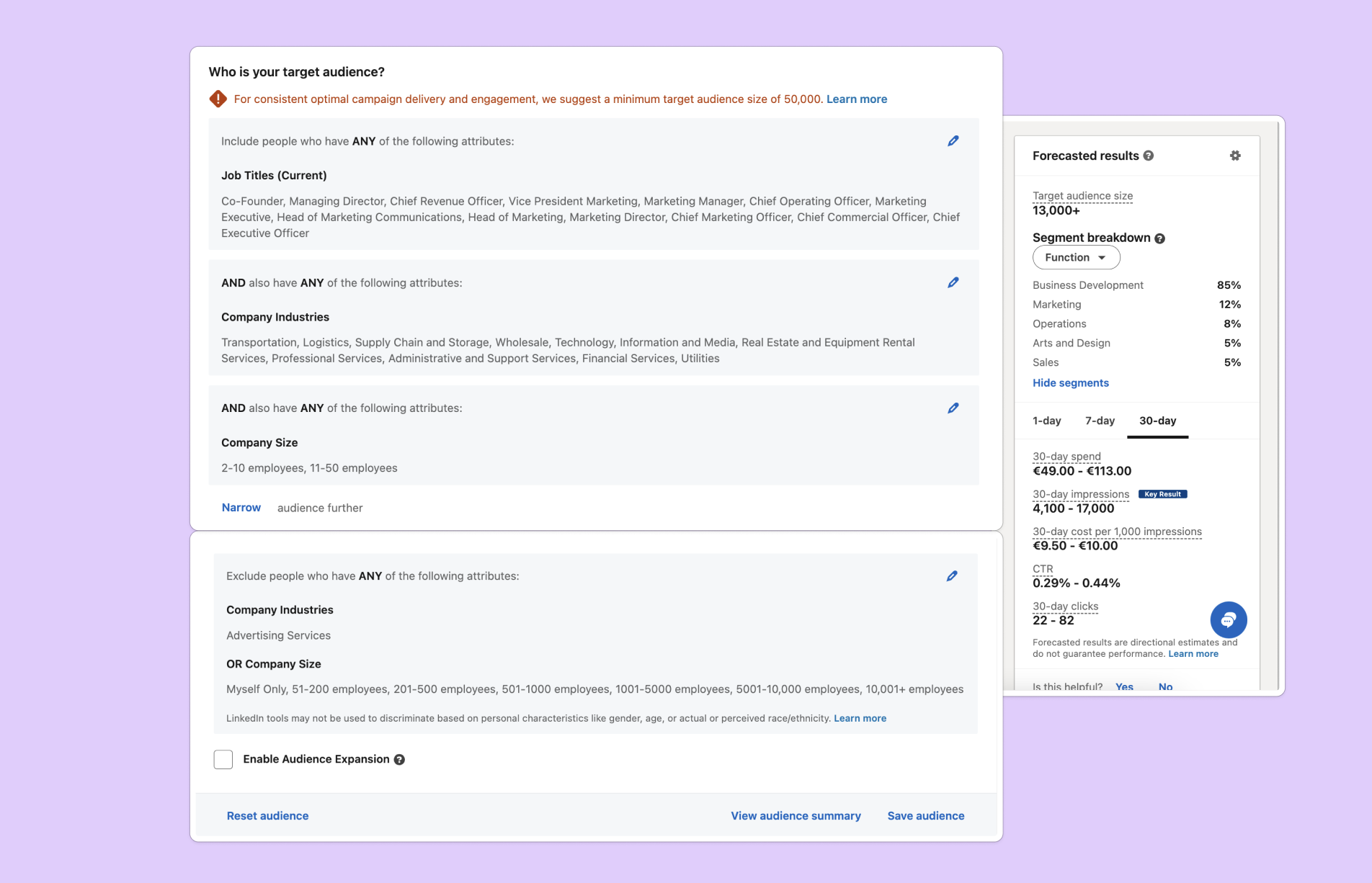 Kuvankaappaus LinkedIn Campaign Managerista