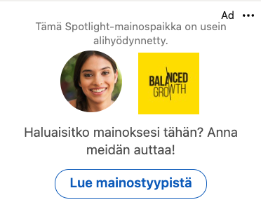 Esimerkki BGB:n LinkedIn Spotlight -mainoksesta.
